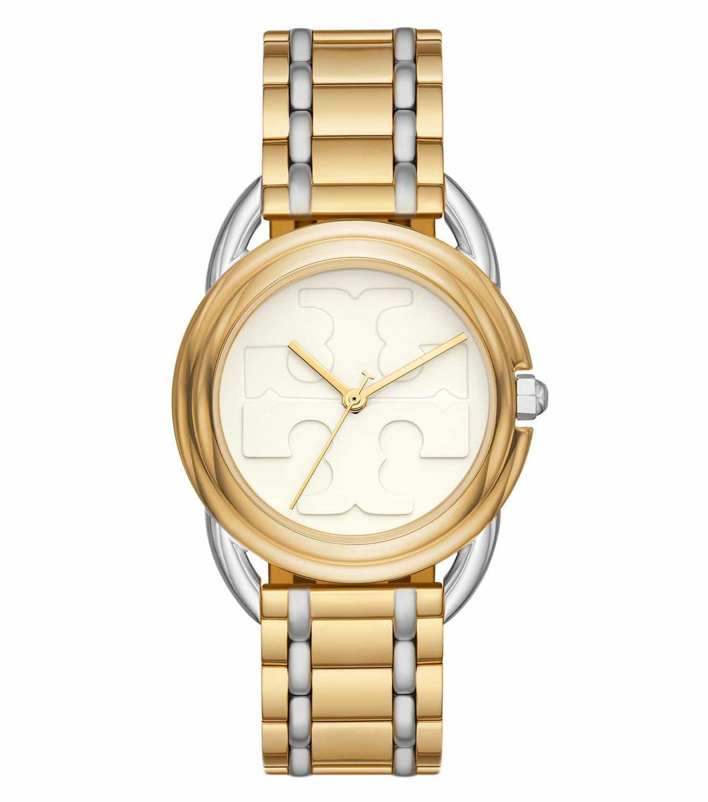 Tory Burch Quartz watch, TBW7222 model, front angle, featuring a chic brown leather strap and elegant minimalist dial design.