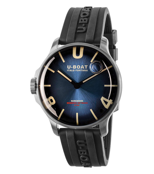 U-Boat Imperial Blue Watch with modern design, black strap, 44mm case, front angle, showcasing luxury and durability.