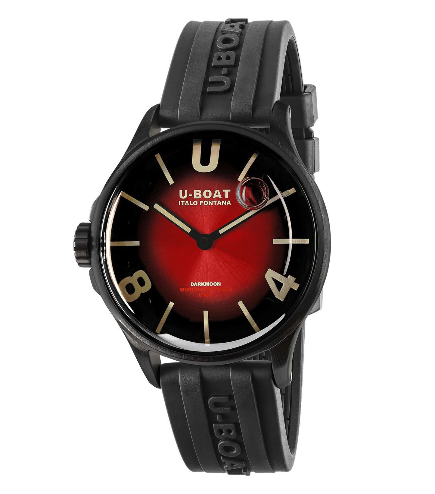 U-Boat coral red watch side profile, featured in an easygoing flow, showcasing intricate details and luxurious craftsmanship.