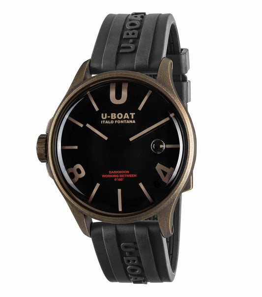 U-Boat Watch in BK Brown Vintage; angled frontal view showcasing a bold, classic dial with a textured leather strap, exuding timeless elegance.