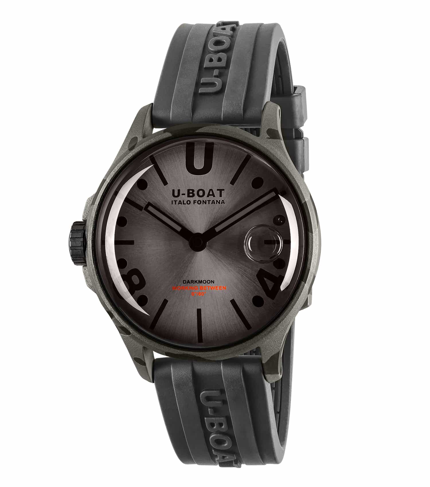 Grey U-Boat watch showcasing classic design, leather strap, detailed dials; side angle highlights craftsmanship and elegance.