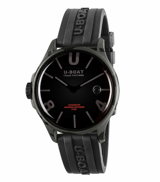 U-Boat watch, black-grey color, displayed in a side angle, showcasing bold design and intricate details, perfect for enthusiasts.