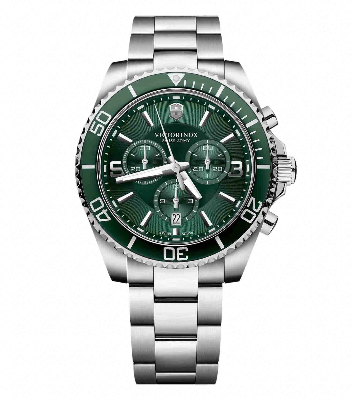 Victorinox Swiss Army men's watch in sleek silver design, side angle view showcasing elegant features and precise craftsmanship.