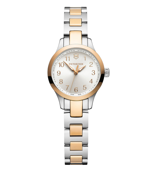 Victorinox Swiss Army Quartz Watch in elegant silver, showcased at a dynamic side angle highlighting its sleek design.
