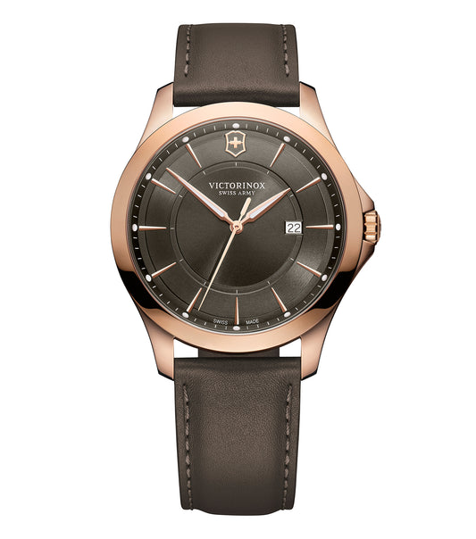 Victorinox Swiss Army watch, black color, featuring a sleek design with a 40-degree angle view, showcasing precision craftsmanship.