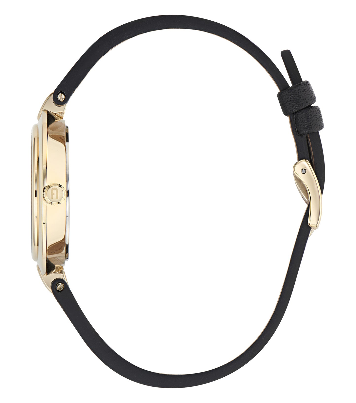 Yellow Gold case  Black leather strap  Black dial