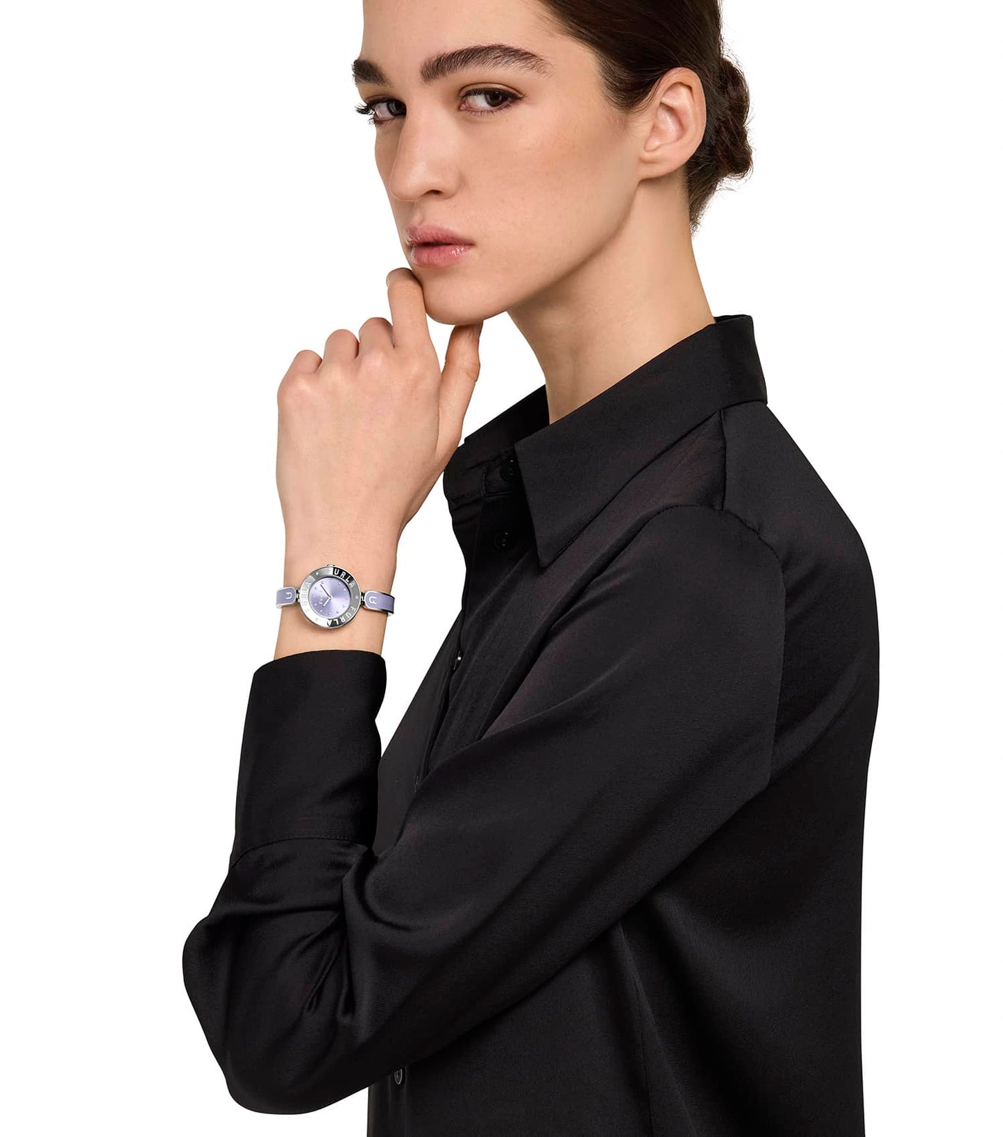 Silver case w/crystals - Silver bangle w/ Light Blue enamel - Light Blue dial