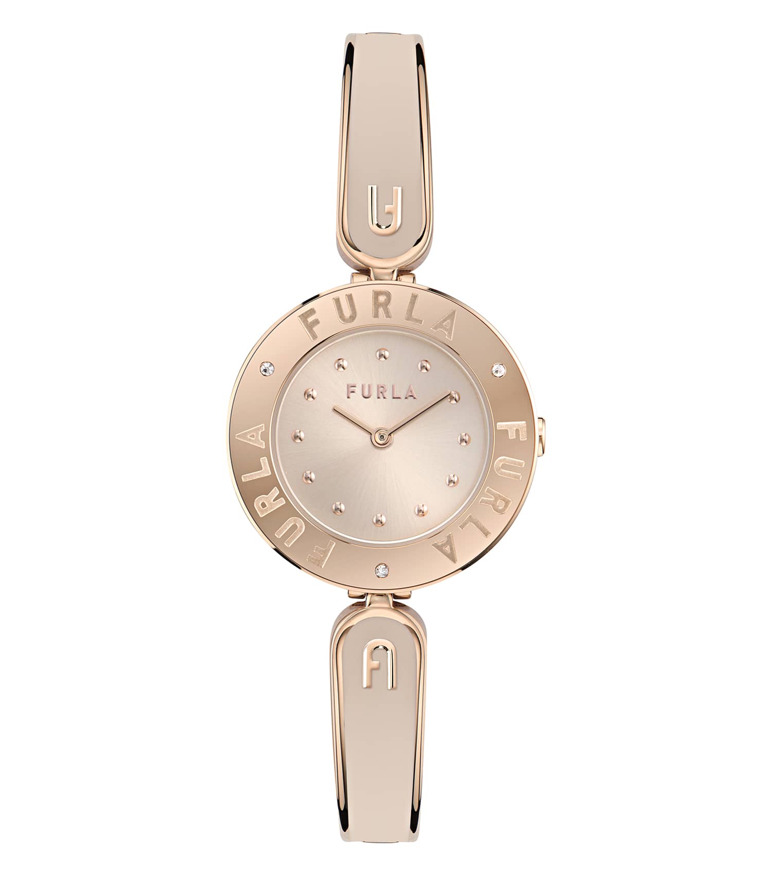 Rose Gold case w/crystals - Rose Gold bangle w/ Nude enamel- Nude dial