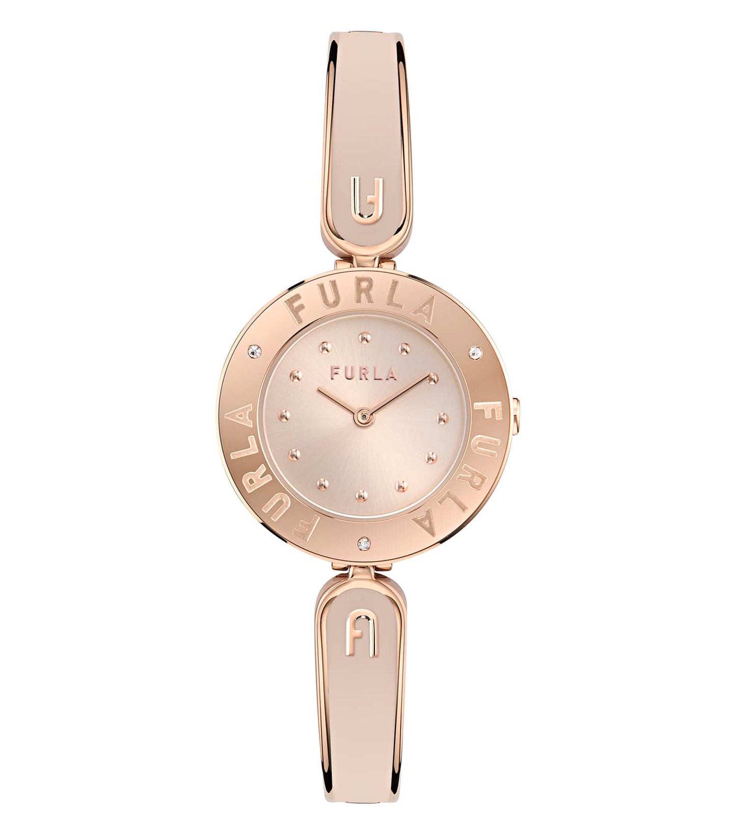 Rose Gold case w/crystals - Rose Gold bangle w/ Nude enamel- Nude dial