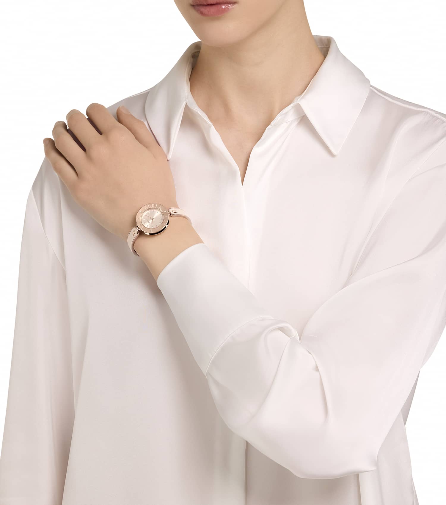 Rose Gold case w/crystals - Rose Gold bangle w/ Nude enamel- Nude dial