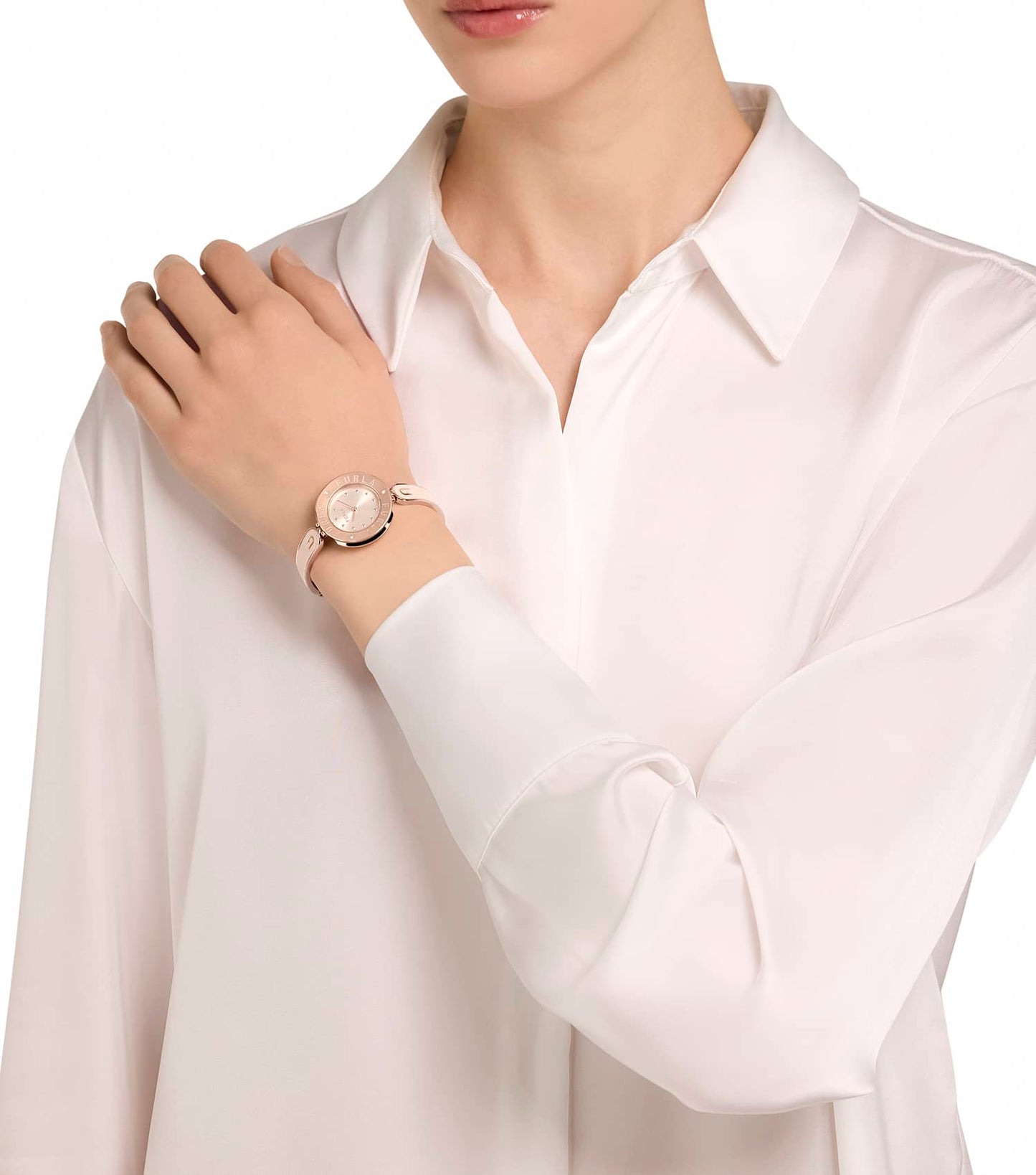 Rose Gold case w/crystals - Rose Gold bangle w/ Nude enamel- Nude dial