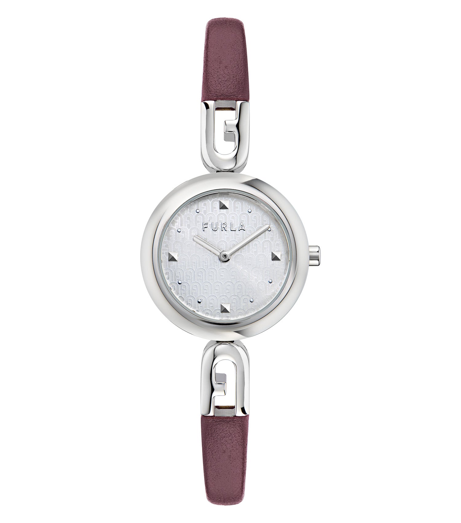 Silver case  Silver bangle Dark Red leather wrap  Silver dial
