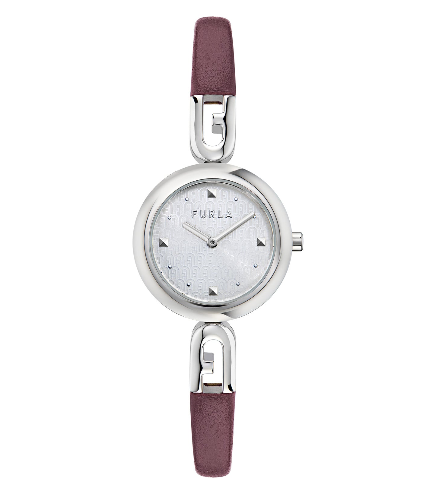 Silver case  Silver bangle Dark Red leather wrap  Silver dial