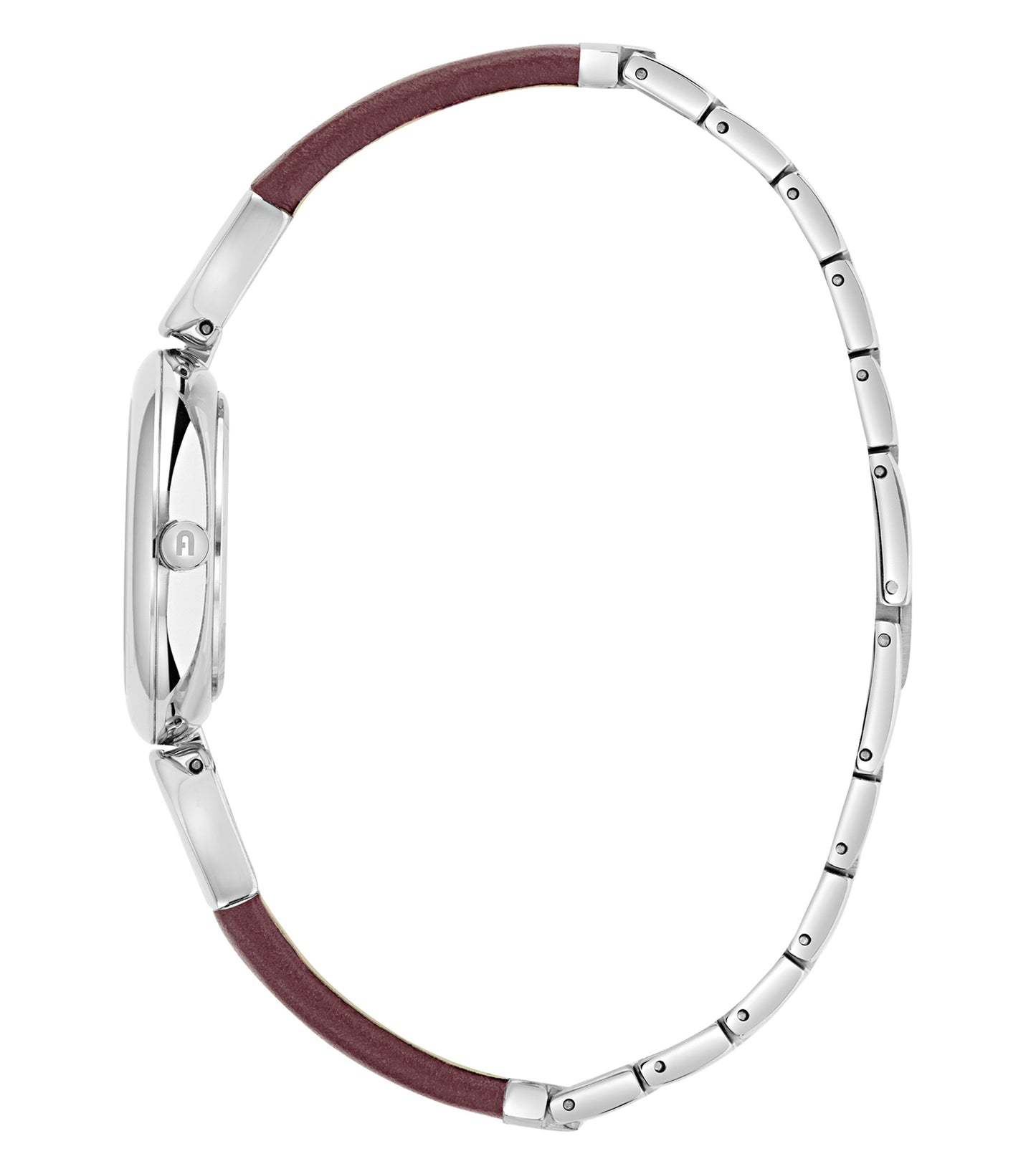 Silver case  Silver bangle Dark Red leather wrap  Silver dial