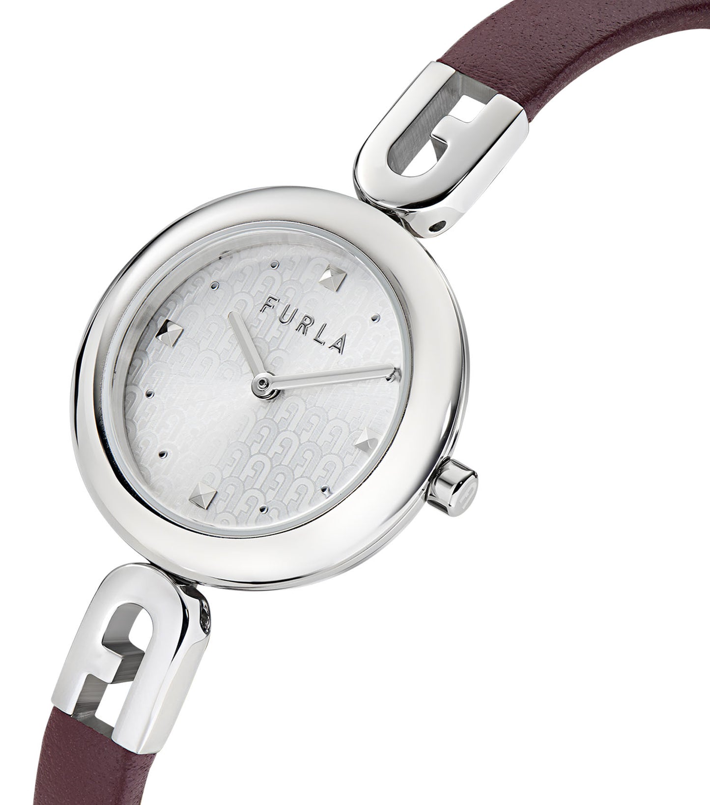 Silver case  Silver bangle Dark Red leather wrap  Silver dial