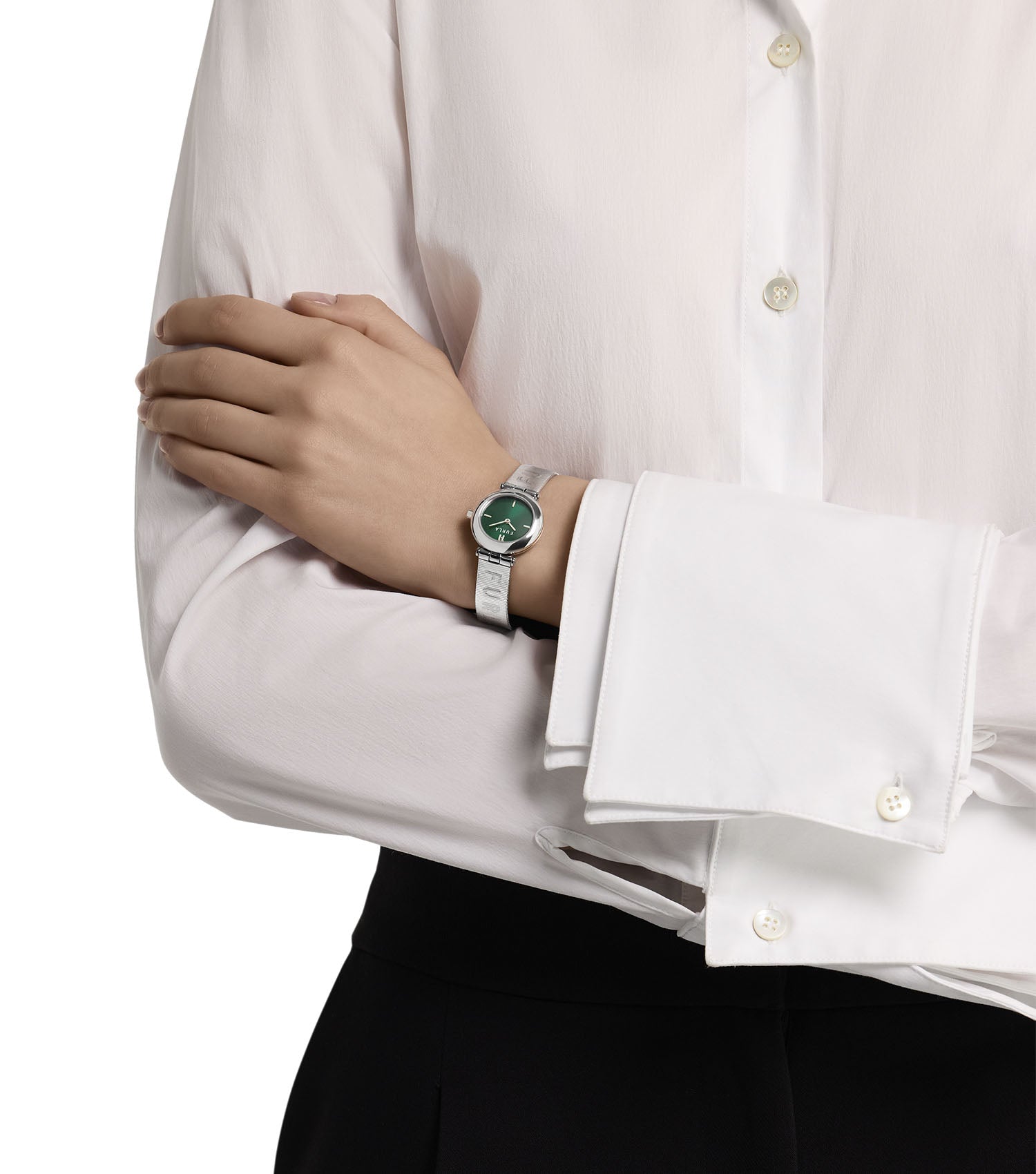 Silver case & bracelet  Green dial