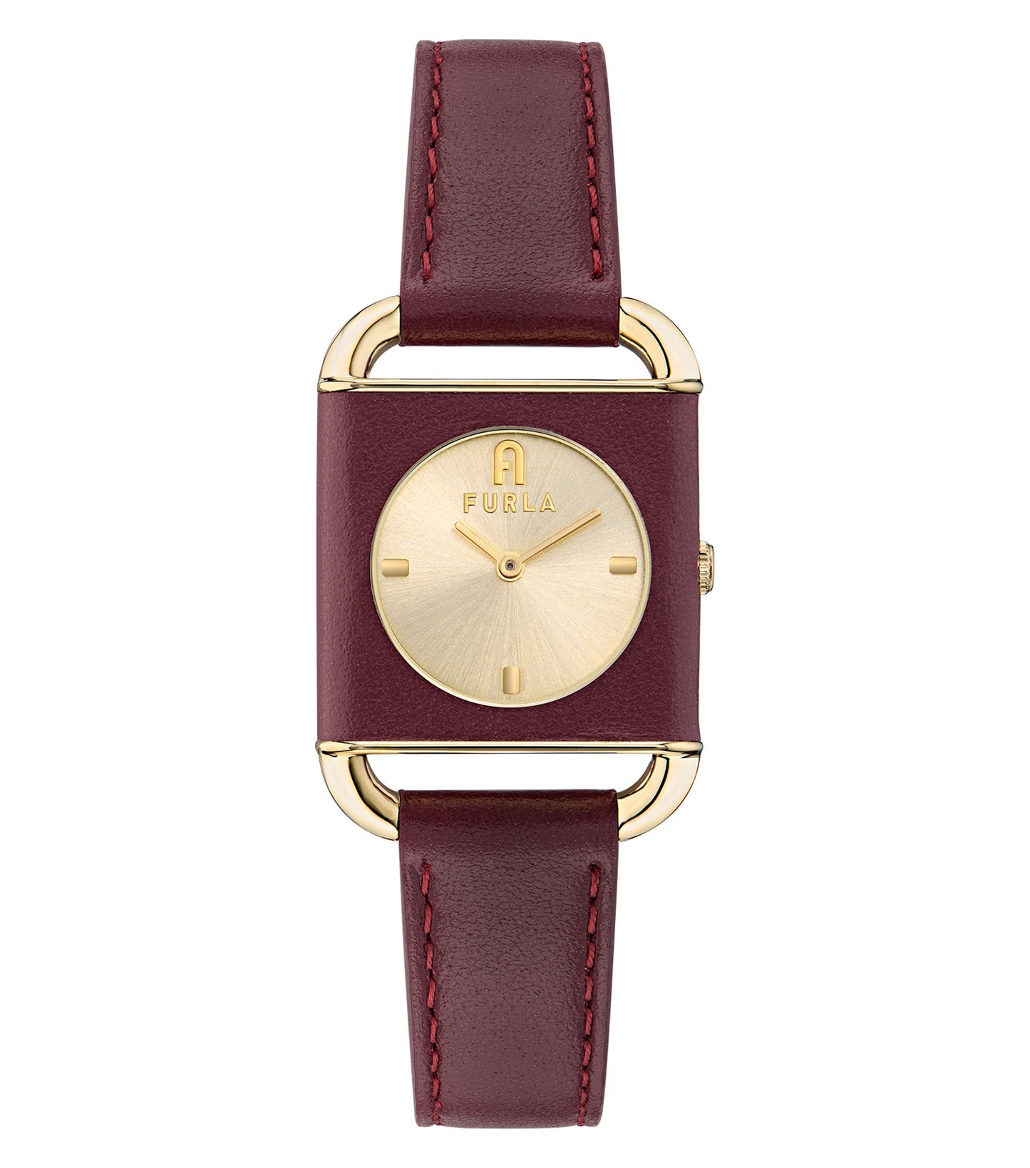 Yellow Gold case Dark Red leather strap Champagne dial