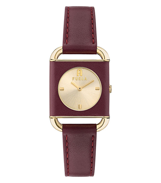 Yellow Gold case Dark Red leather strap Champagne dial