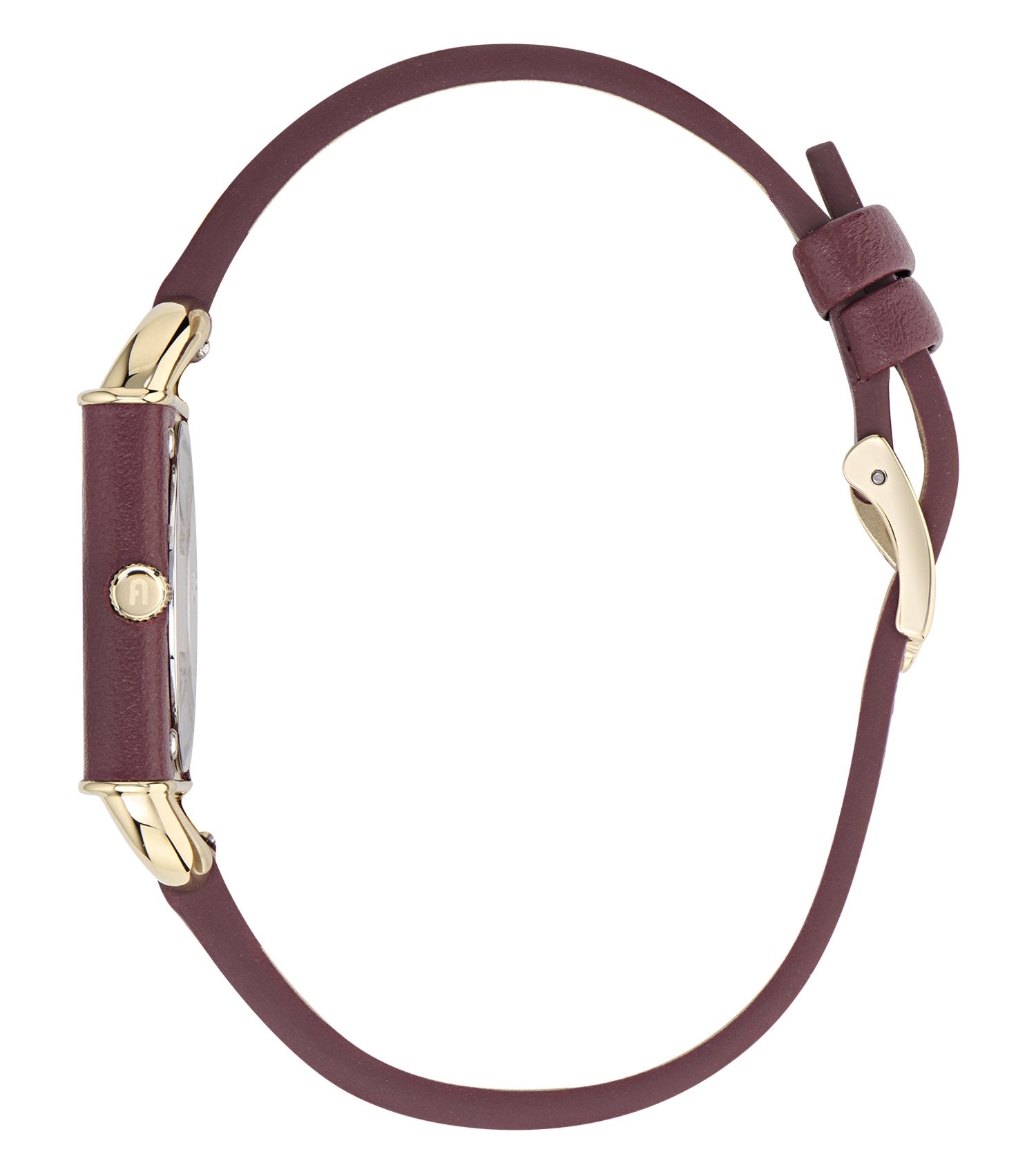 Yellow Gold case Dark Red leather strap Champagne dial
