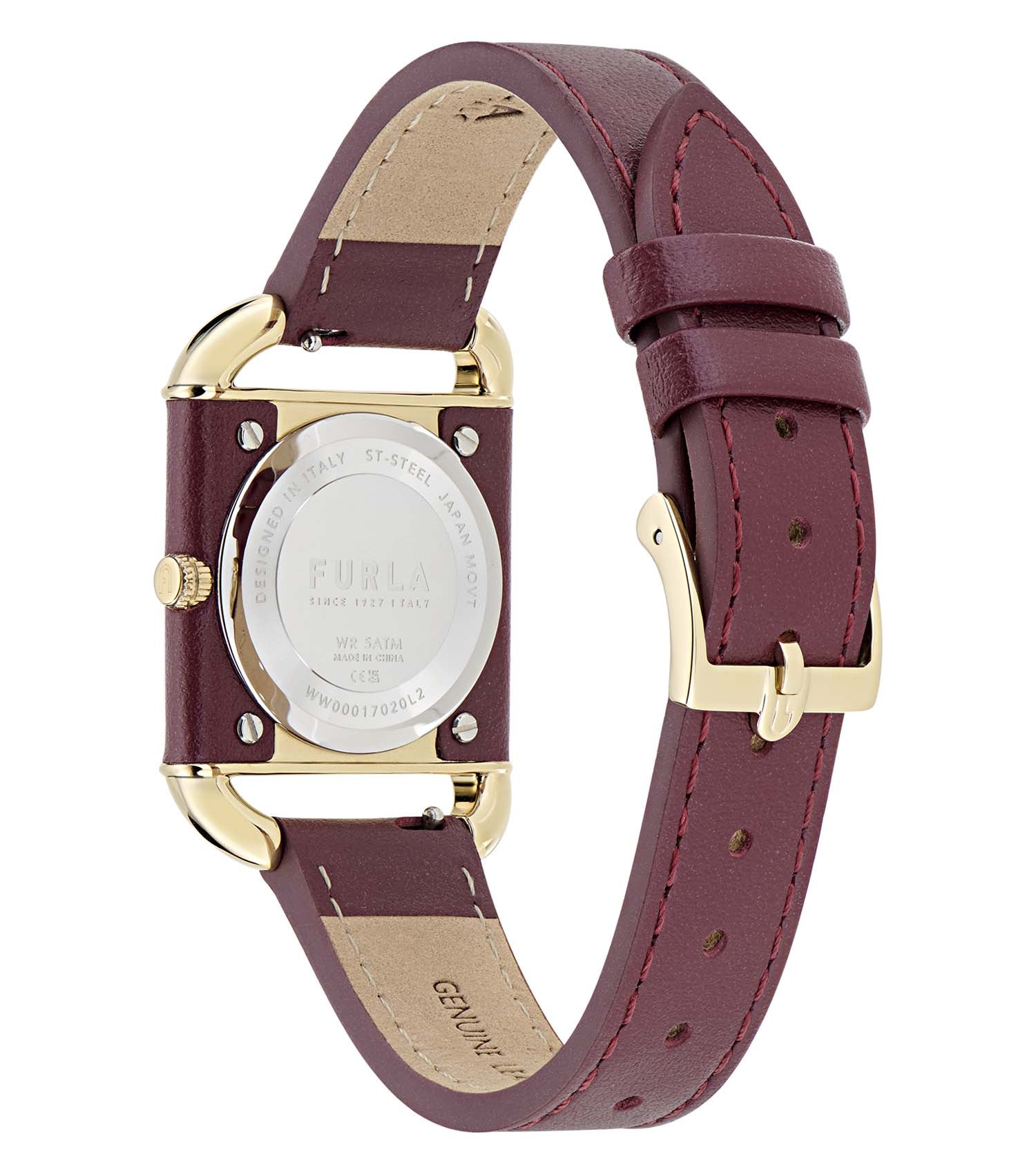 Yellow Gold case Dark Red leather strap Champagne dial