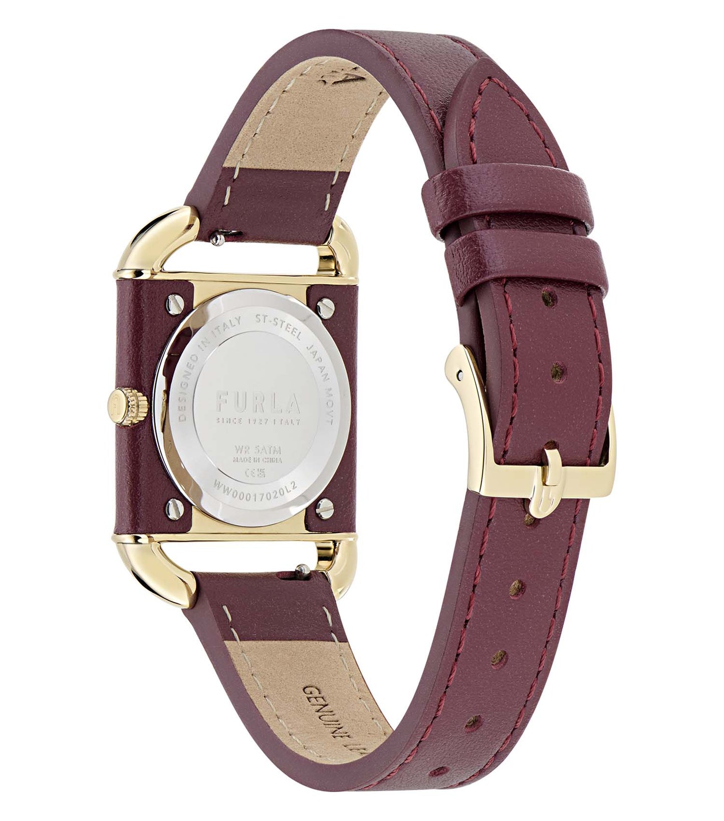 Yellow Gold case Dark Red leather strap Champagne dial