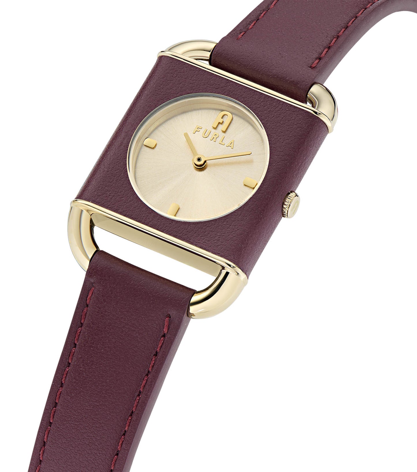 Yellow Gold case Dark Red leather strap Champagne dial