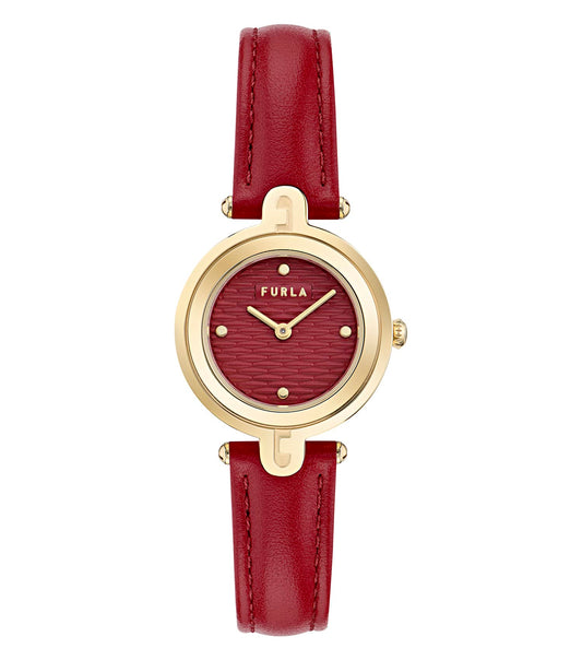 Yellow Gold case - Red leather strap - Red textured dial
