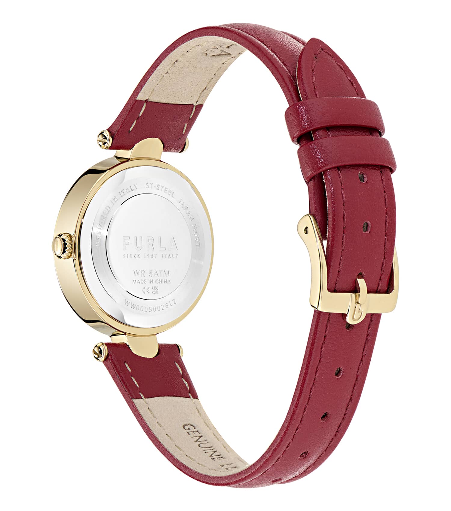 Yellow Gold case - Red leather strap - Red textured dial