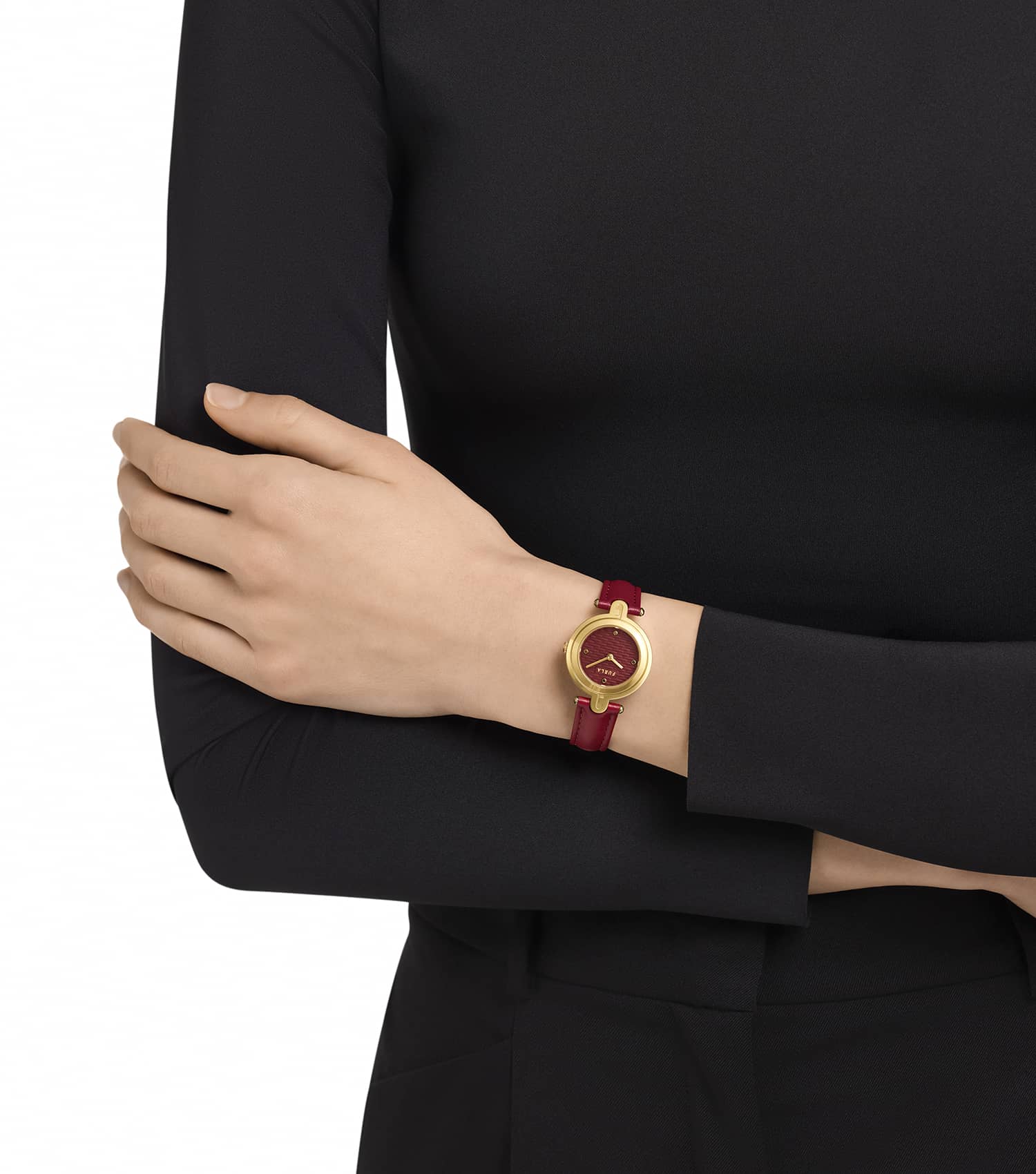 Yellow Gold case - Red leather strap - Red textured dial