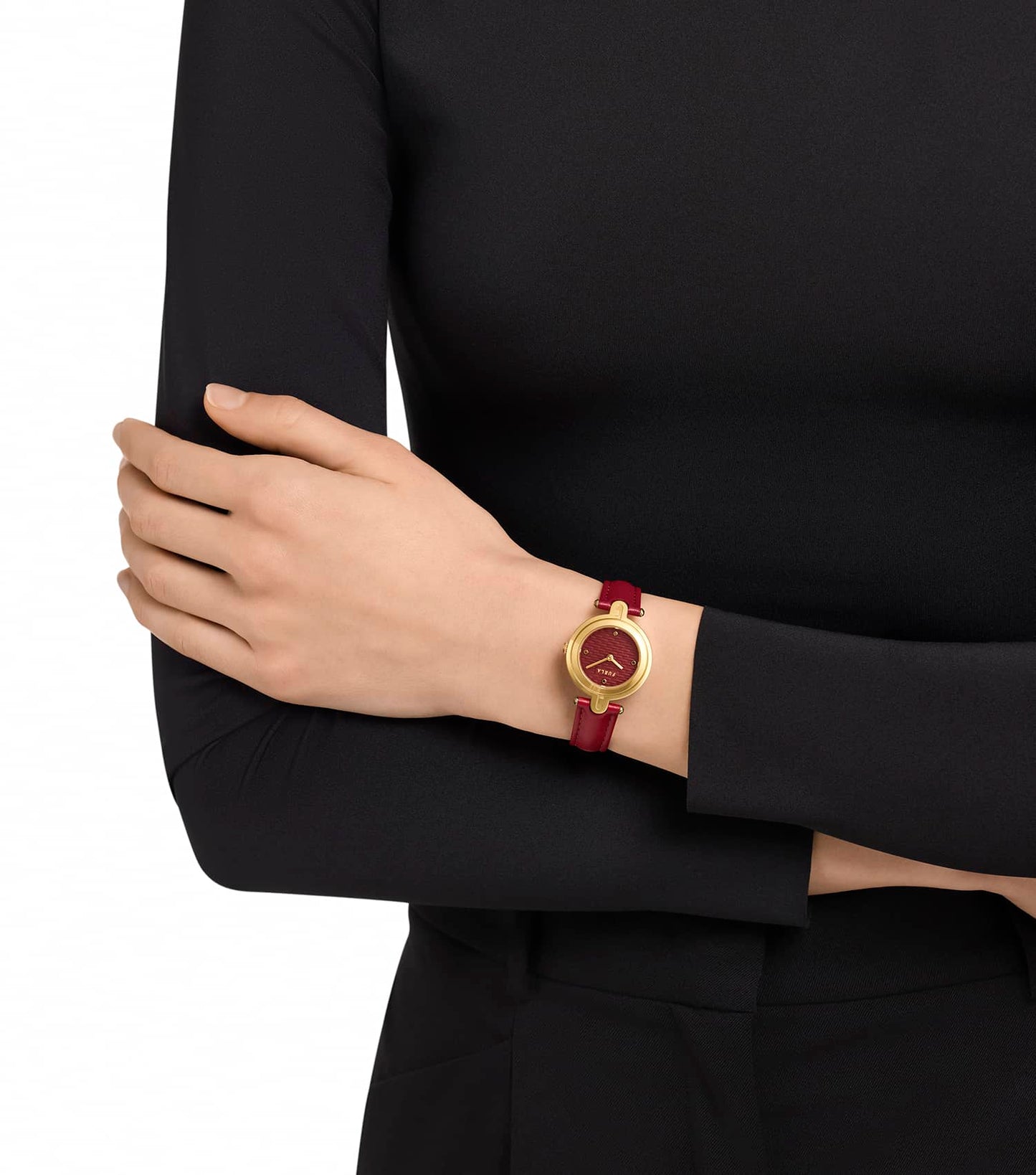 Yellow Gold case - Red leather strap - Red textured dial