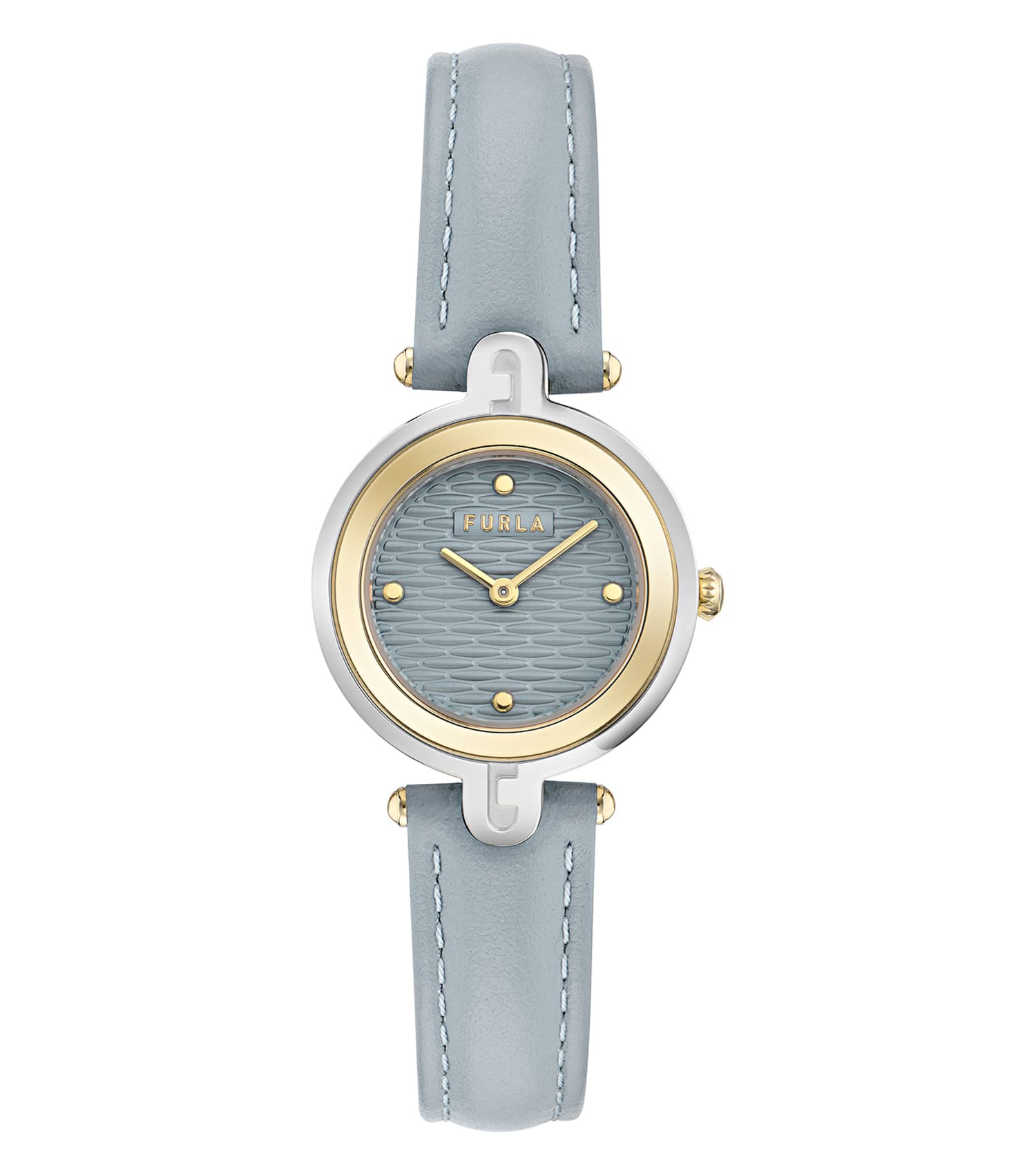 Silver & Yellow Gold case - Blue leather strap - Blue textured dial