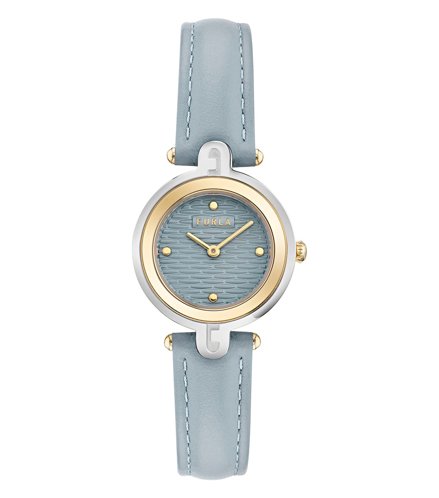 Silver & Yellow Gold case - Blue leather strap - Blue textured dial