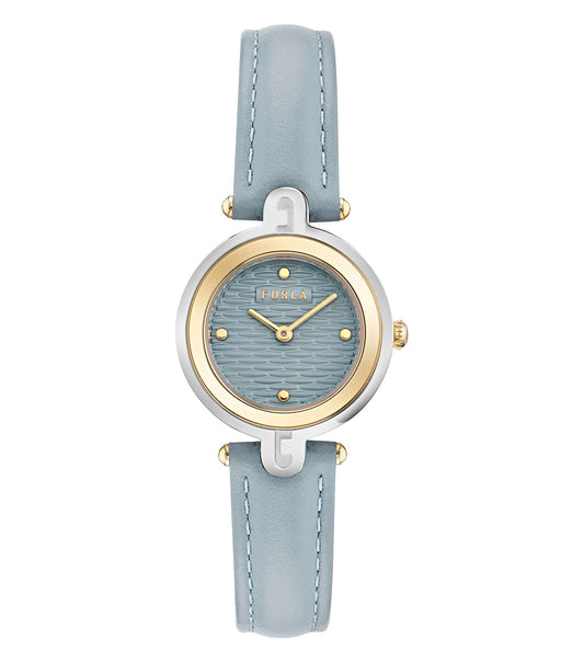 Silver & Yellow Gold case - Blue leather strap - Blue textured dial