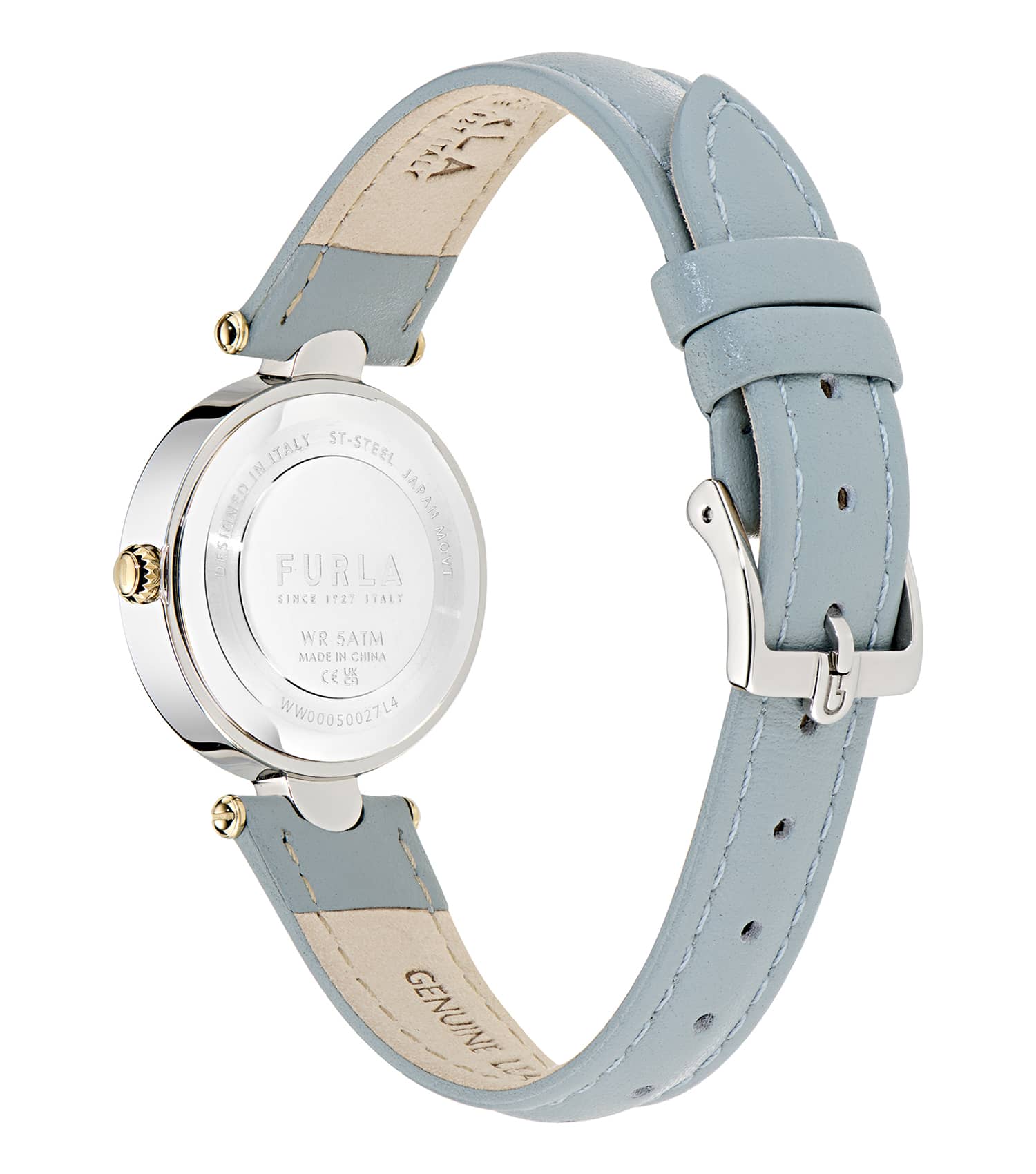 Silver & Yellow Gold case - Blue leather strap - Blue textured dial