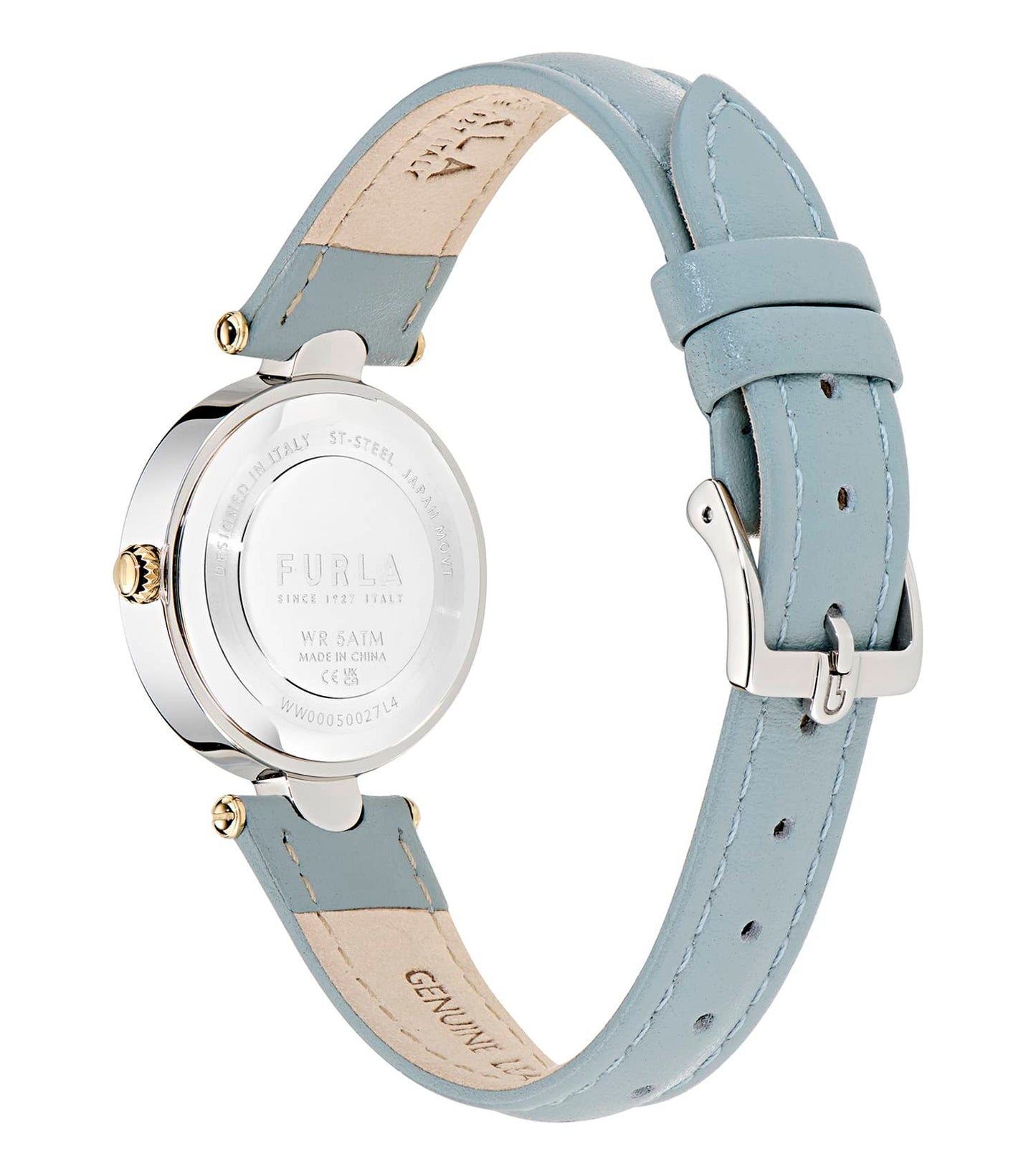 Silver & Yellow Gold case - Blue leather strap - Blue textured dial