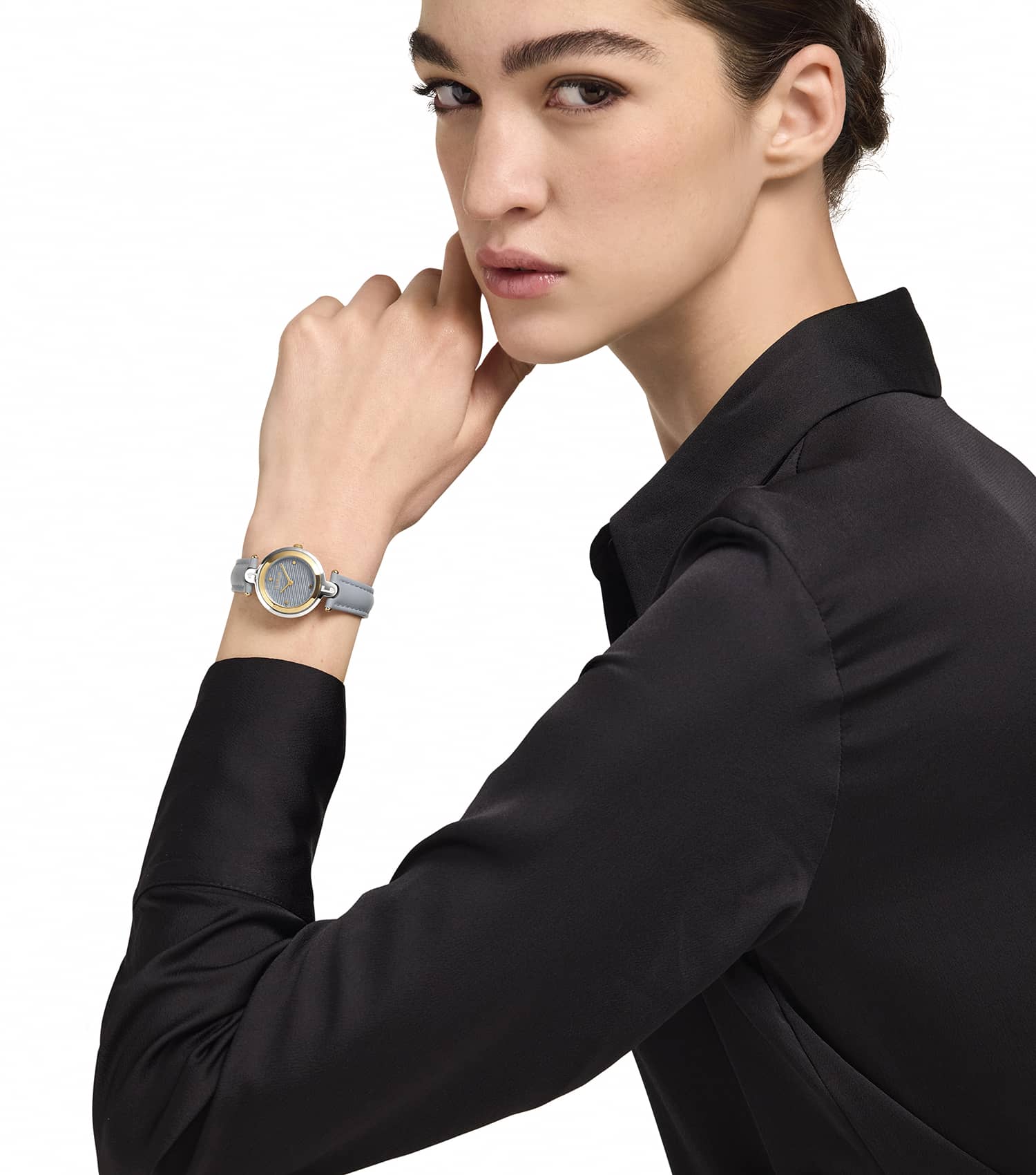 Silver & Yellow Gold case - Blue leather strap - Blue textured dial