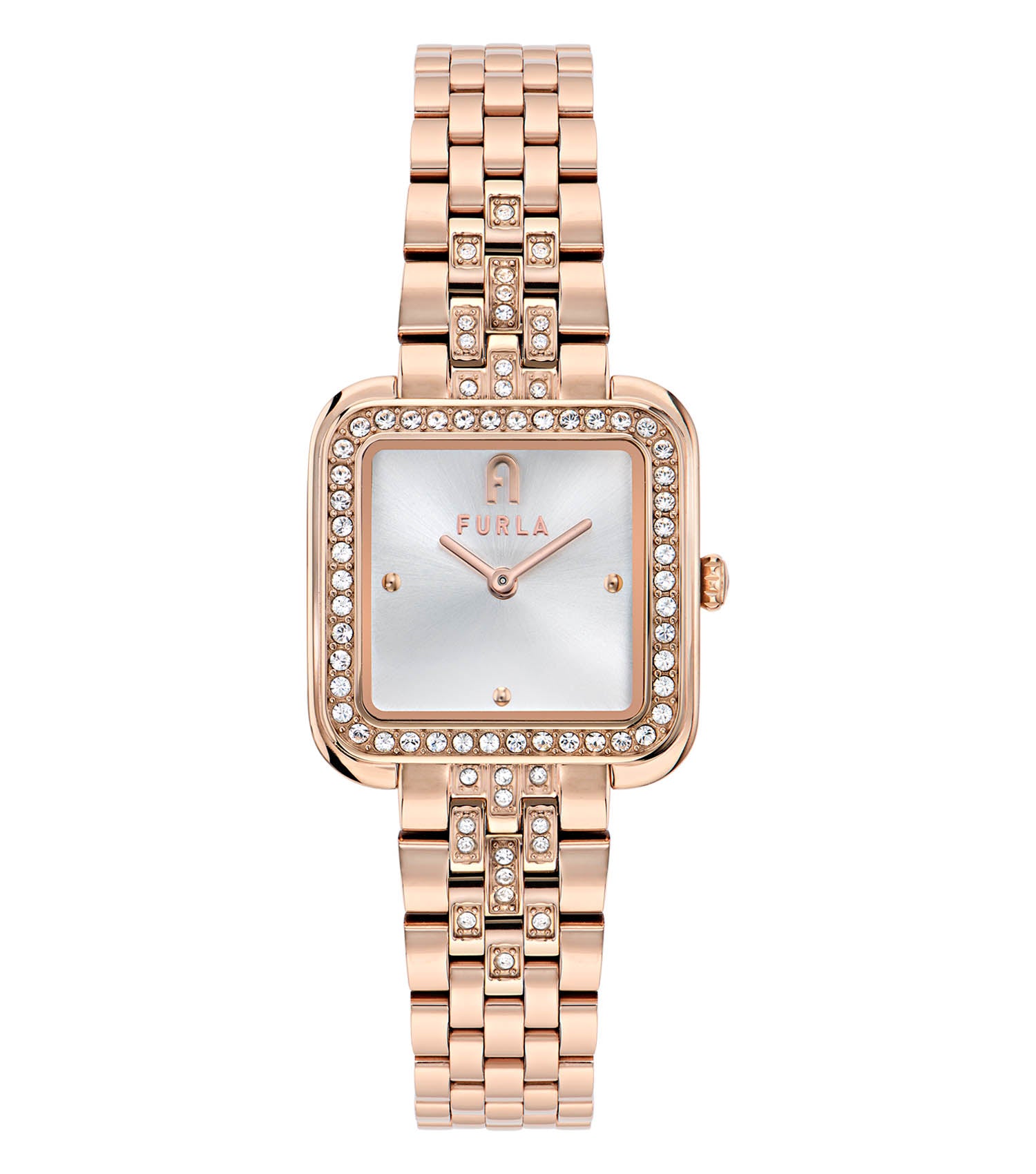 Rose Gold crystals case & bracelet  Silver dial
