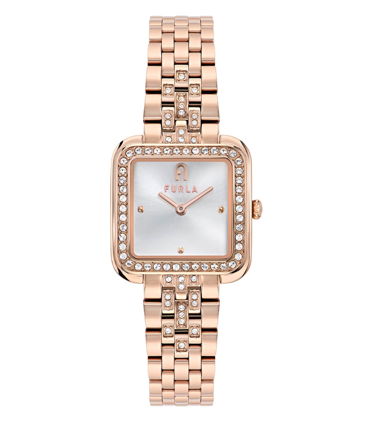 Rose Gold crystals case & bracelet  Silver dial