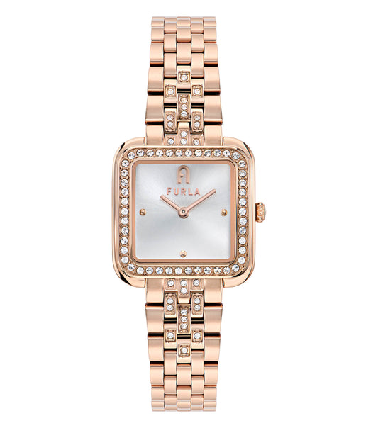 Rose Gold crystals case & bracelet  Silver dial
