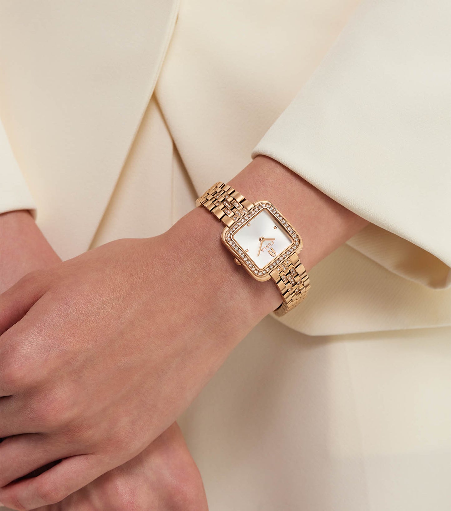 Rose Gold crystals case & bracelet  Silver dial