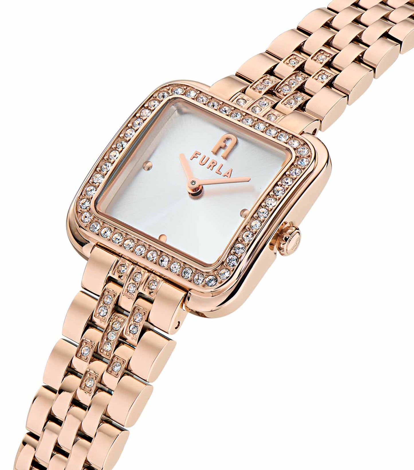 Rose Gold crystals case & bracelet  Silver dial