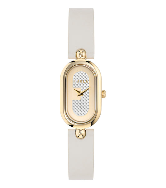 Furla white women's watch with silver accents, sleek design, frontal view, showcasing elegance and style, ideal for fashion lovers.