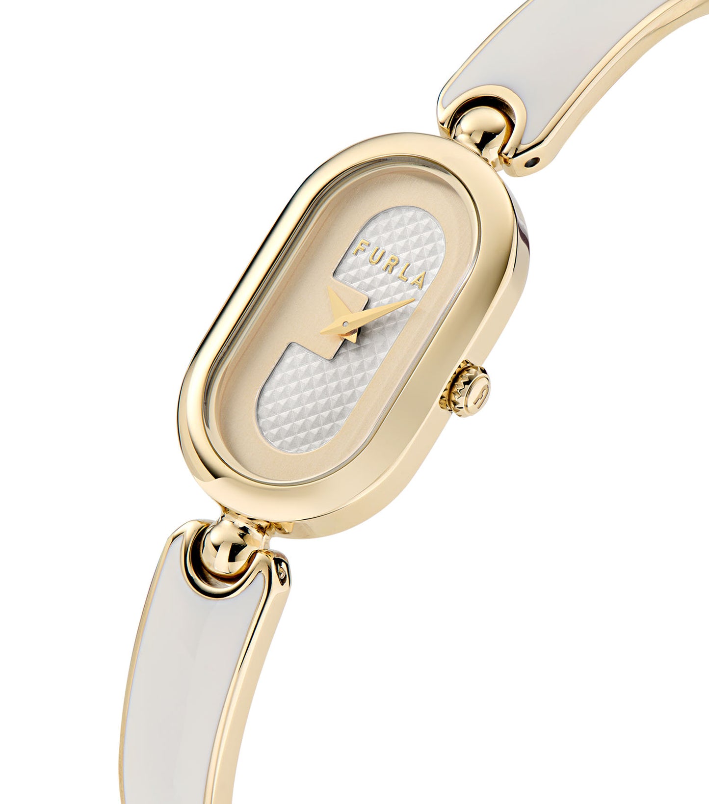 Yellow Gold case  Yellow Gold bangle White Panna enamel  White dial