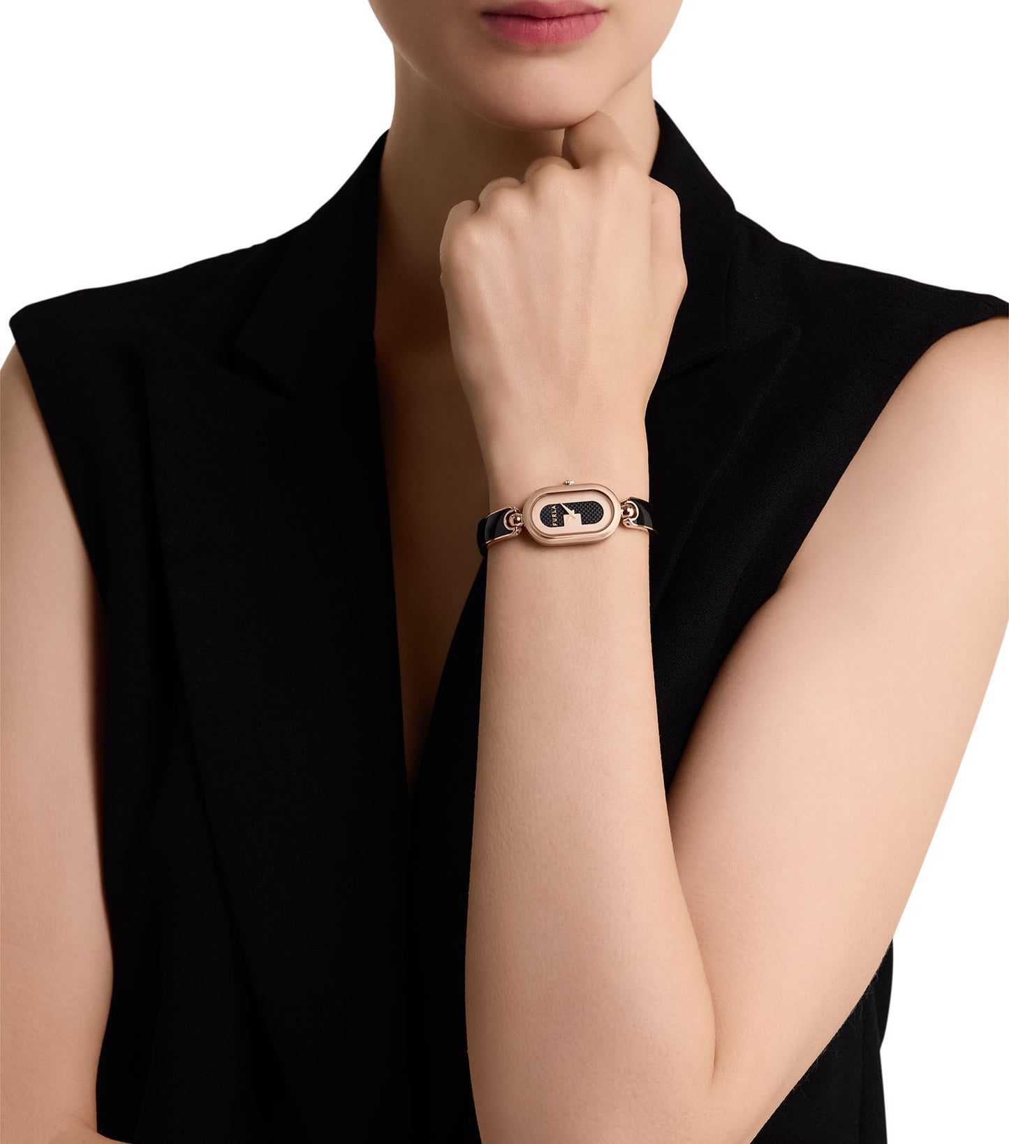 Rose Gold case  Rose Gold bangle Black enamel  Black dial