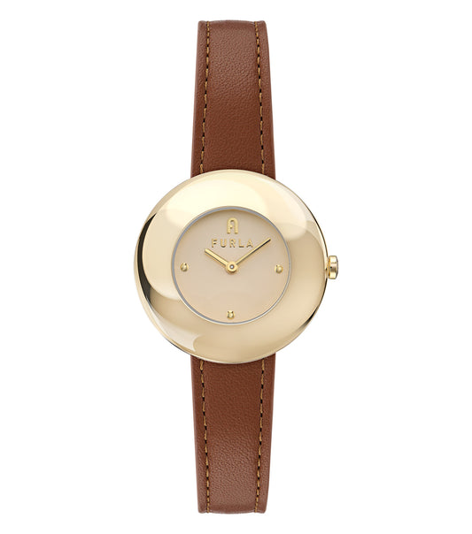 Yellow Gold case  Cognac leather strap  Champagne dial