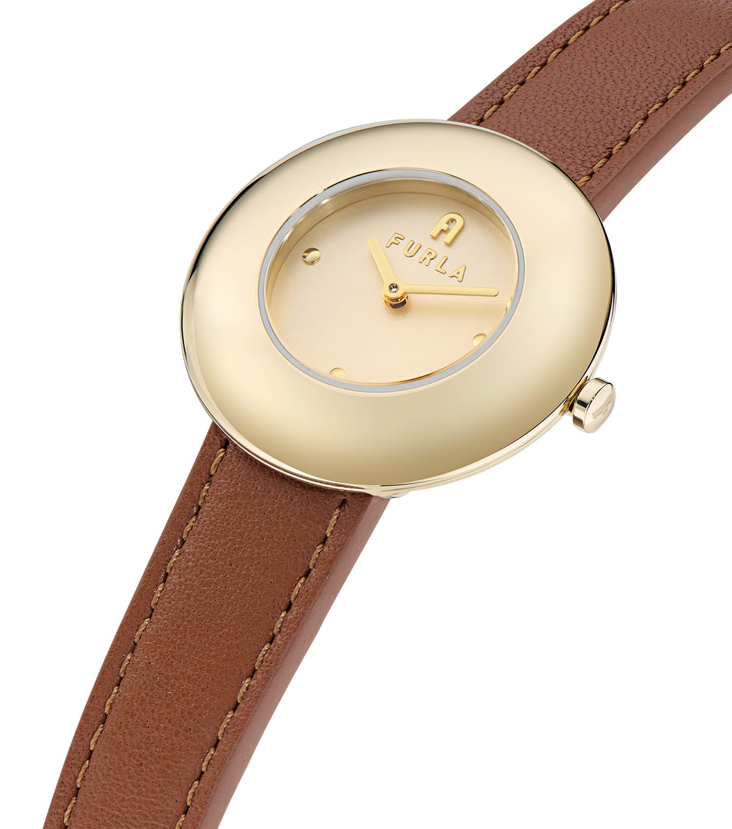 Yellow Gold case  Cognac leather strap  Champagne dial