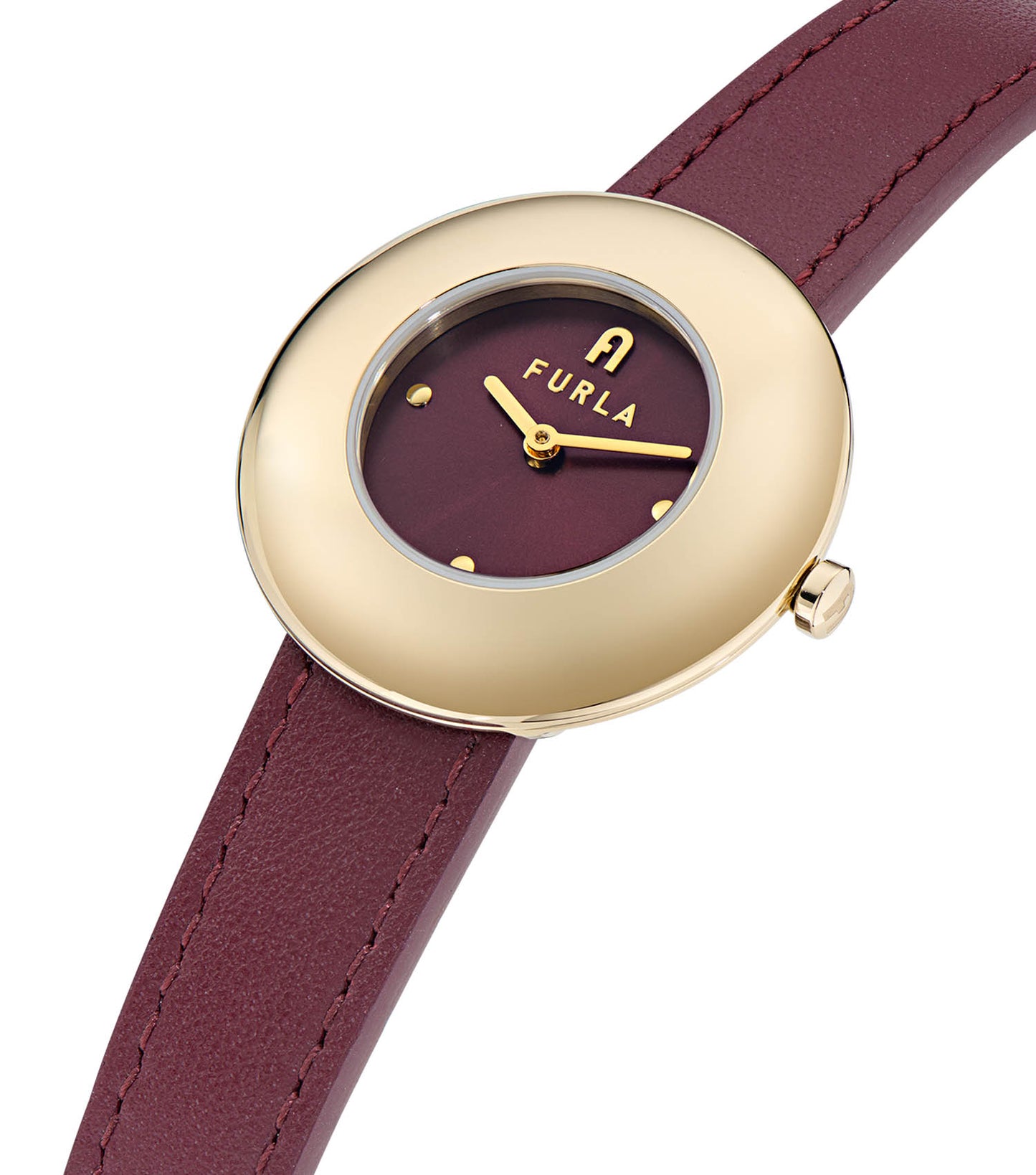 Yellow Gold case  Dark Red leather strap  Dark Red dial