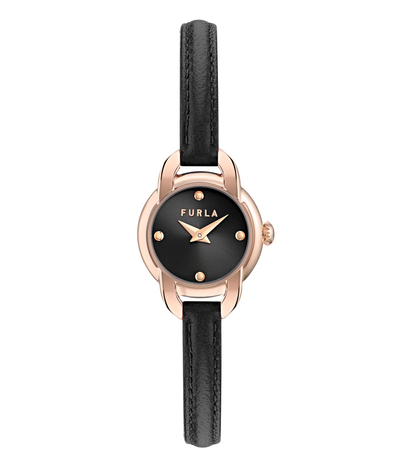 Rose Gold case - Black leather strap - Black dial