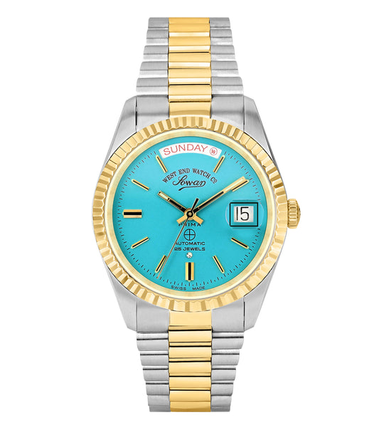 West End Watch with silver tone, elegant design viewed from an angle highlighting the round case and detailed dial.
