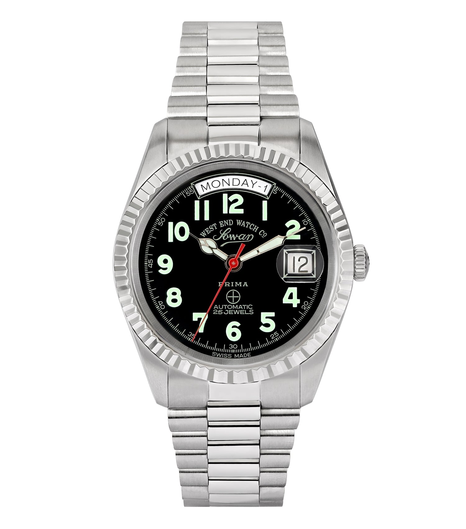 Discover the West End The Classics watch in a striking black color, angled elegantly for a detailed front view.